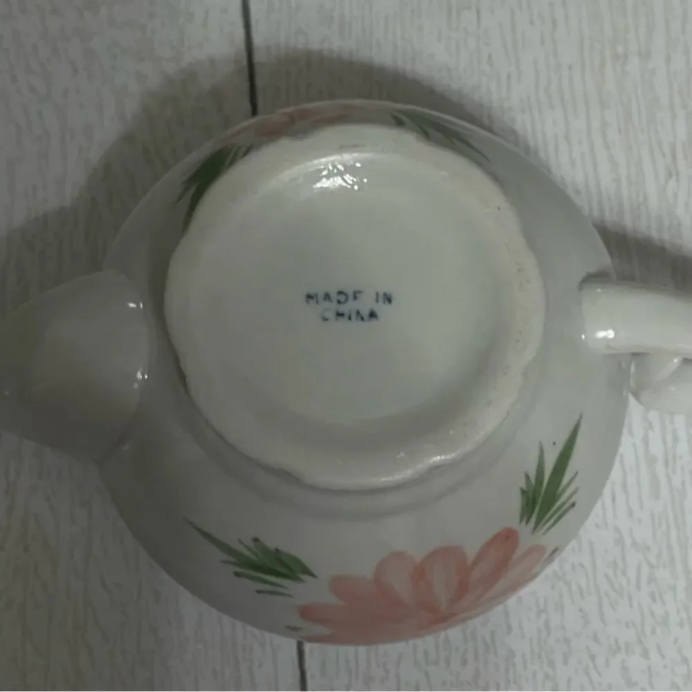 Vintage Pink Floral Teapot White Ceramic Cottage Decor